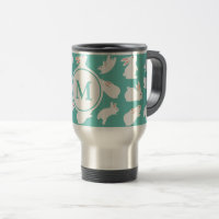 Cute Bunny Rabbit Pattern on Teal Monogram