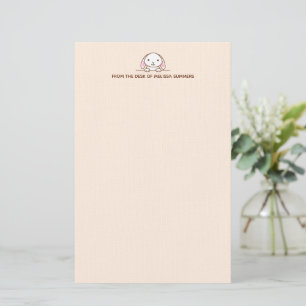 Cute Bunny Rabbit Peeking above Custom Text Beige Stationery