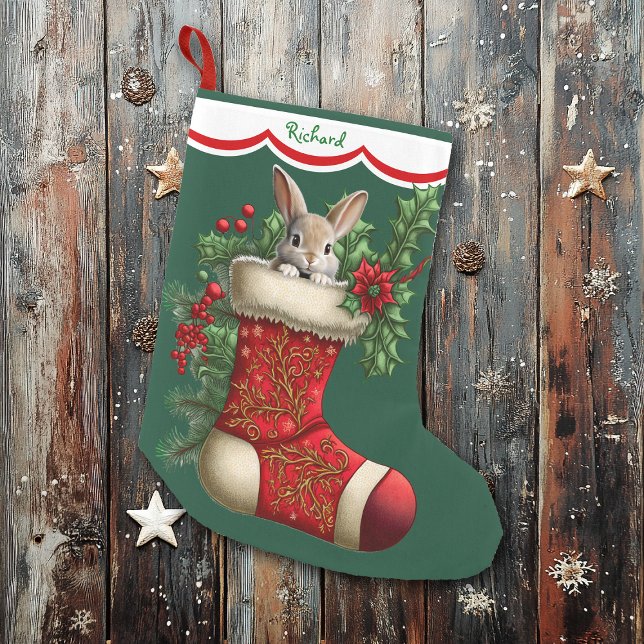 Cute Bunny Rabbit Peeking Large Christmas Stocking (Creator Uploaded)