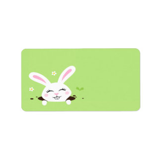 Cute bunny rabbit peeking out blank label