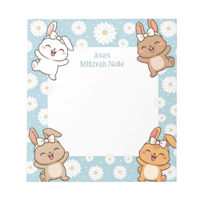 Cute Bunny Rabbit Personalised Mitzvah Note pad (Front)