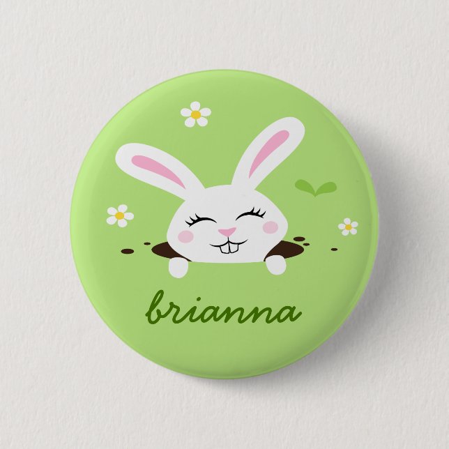 Cute bunny rabbit personalised name 6 cm round badge (Front)