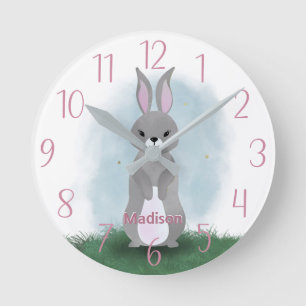 Cute  Bunny Rabbit Personalised Round Clock