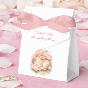 Cute Bunny Rabbit Pink Blush Peony Baby Shower Favour Box
