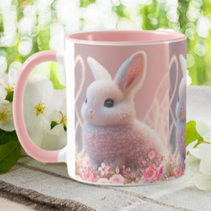 Cute Bunny Rabbit Pink Floral Dreamy Background   Mug