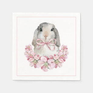 Cute Bunny Rabbit Pink Floral Modern Watercolor Napkin