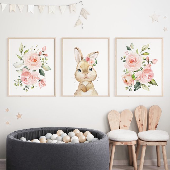 Cute Bunny, Rabbit, Pink Flowers, Girl Nursery (Creator Uploaded)