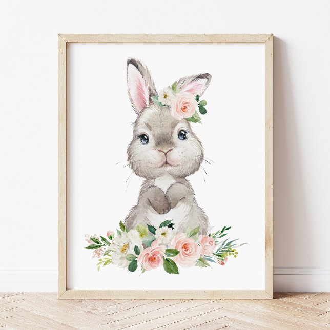 Cute Bunny, Rabbit, Pink Flowers, Girl Nursery Photo Print (Creator Uploaded)