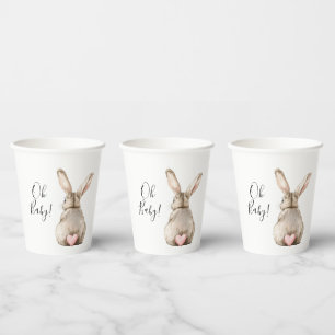 Cute Bunny Rabbit Pink Heart Tail Baby Shower Paper Cups