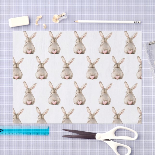 Cute Bunny Rabbit Pink Heart Tail Baby Shower Tissue Paper (Craft)