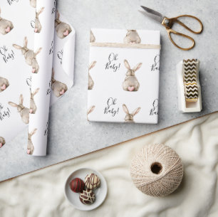 Cute Bunny Rabbit Pink Heart Tail Baby Shower Wrapping Paper