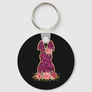 Cute Bunny Rabbit Pink Leopard Bunny Happy Easter Key Ring