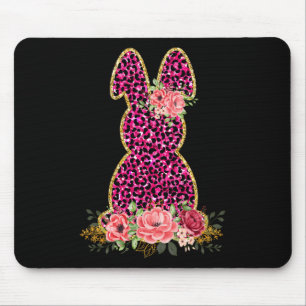 Cute Bunny Rabbit Pink Leopard Bunny Happy Easter Mouse Mat