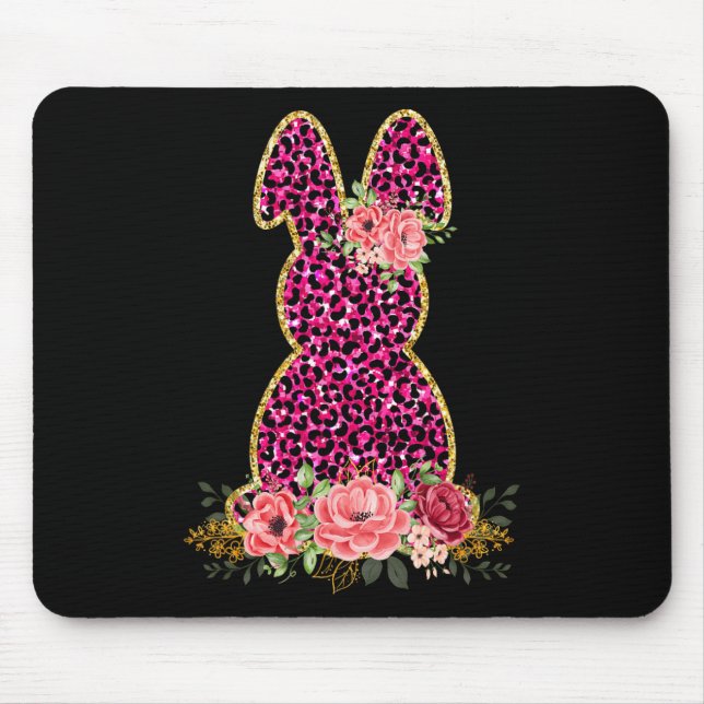 Cute Bunny Rabbit Pink Leopard Bunny Happy Easter  Mouse Mat (Front)