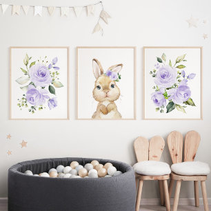 Cute Bunny, Rabbit, Purple Flowers, Gender Neutral