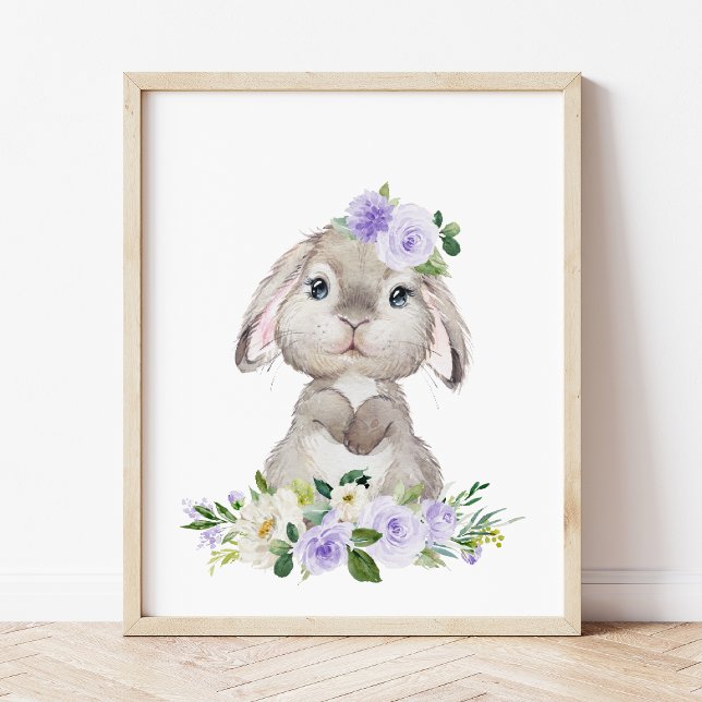 Cute Bunny, Rabbit, Purple Flowers, Gender Neutral Poster (Creator Uploaded)