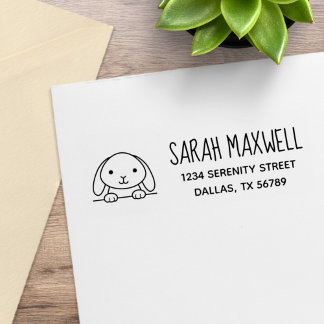 Cute Bunny Rabbit Return Address Rubber Stamp
