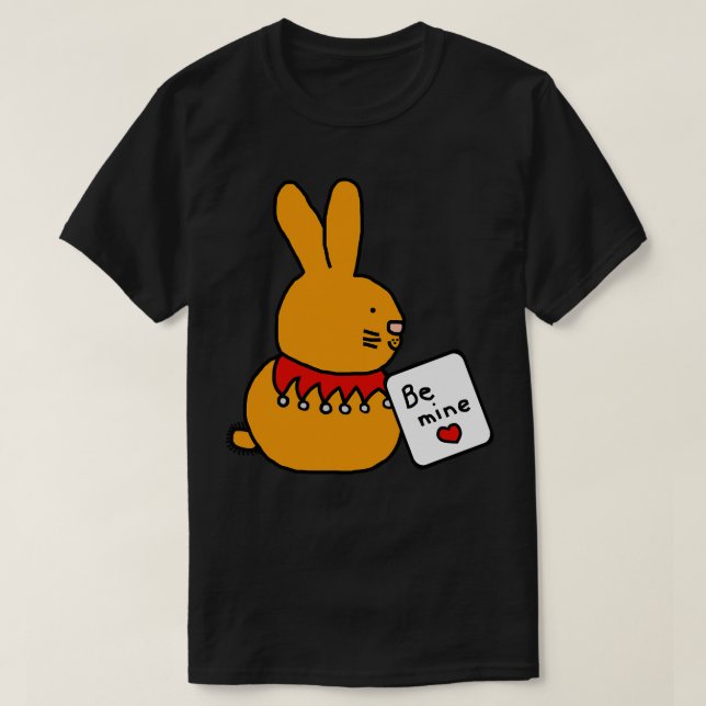 Cute Bunny Rabbit says Be Mine on Valentines Day T-Shirt (Design Front)
