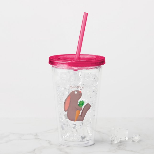 Cute bunny rabbit sitting with carrot cartoon acrylic tumbler (Back Ice)