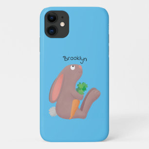 Cute bunny rabbit sitting with carrot cartoon iPhone 11 case