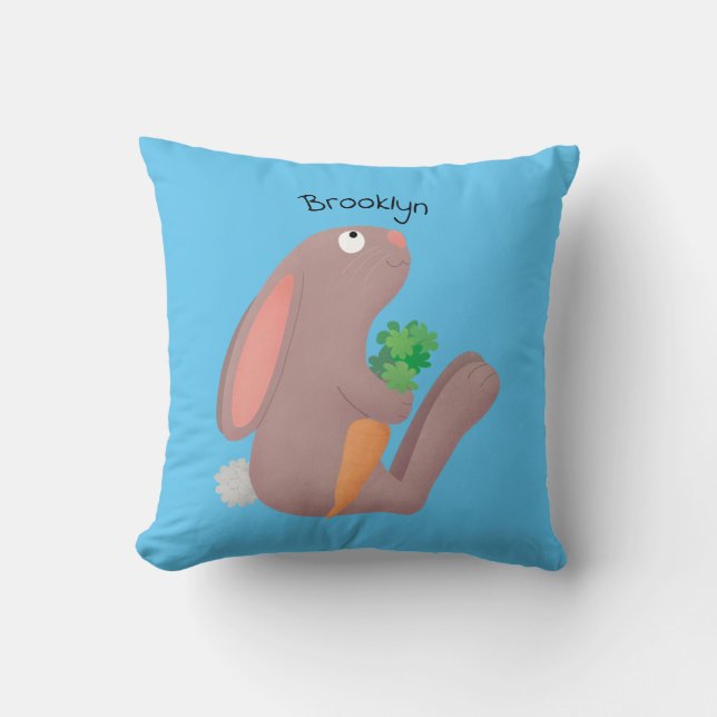 Cute bunny rabbit sitting with carrot cartoon cushion (Front)
