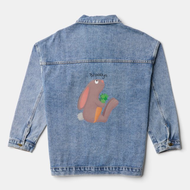 Cute bunny rabbit sitting with carrot cartoon denim jacket (Back)