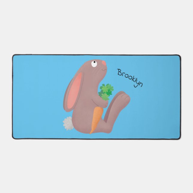 Cute bunny rabbit sitting with carrot cartoon desk mat (Front)
