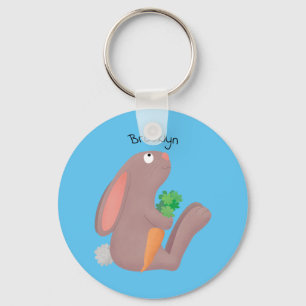 Cute bunny rabbit sitting with carrot cartoon key ring
