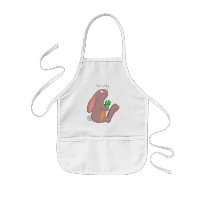 Cute bunny rabbit sitting with carrot cartoon kids apron (Front)