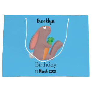 Cute bunny rabbit sitting with carrot cartoon large gift bag