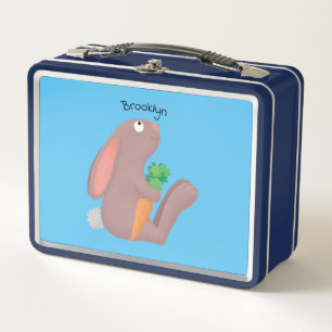 Cute bunny rabbit sitting with carrot cartoon metal lunch box