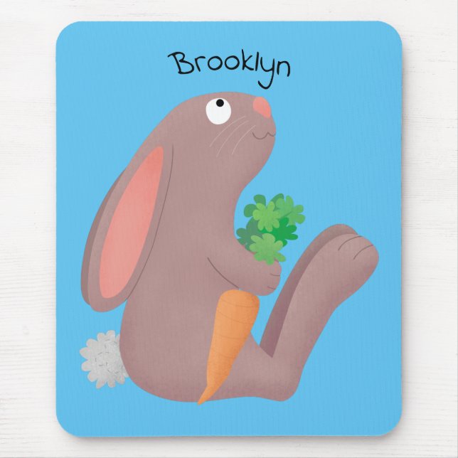 Cute bunny rabbit sitting with carrot cartoon mouse mat (Front)
