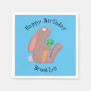 Cute bunny rabbit sitting with carrot cartoon napkin