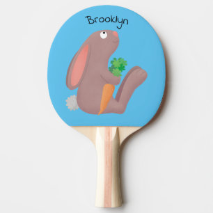 Cute bunny rabbit sitting with carrot cartoon ping pong paddle