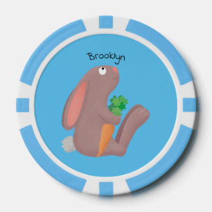 Cute bunny rabbit sitting with carrot cartoon poker chips