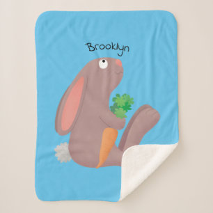 Cute bunny rabbit sitting with carrot cartoon sherpa blanket