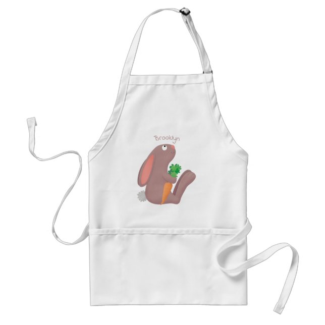 Cute bunny rabbit sitting with carrot cartoon standard apron (Front)
