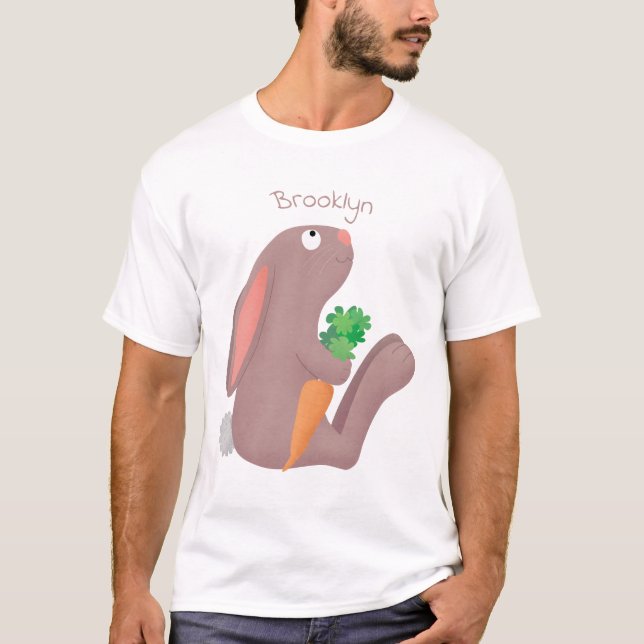 Cute bunny rabbit sitting with carrot cartoon T-Shirt (Front)