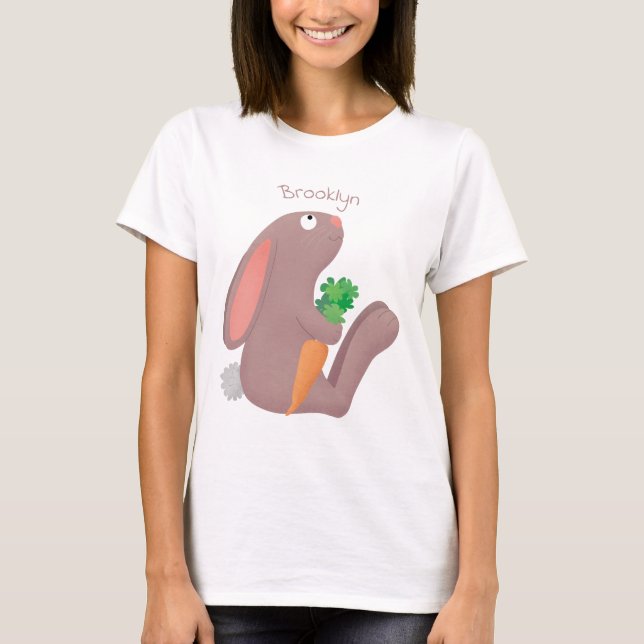 Cute bunny rabbit sitting with carrot cartoon T-Shirt (Front)