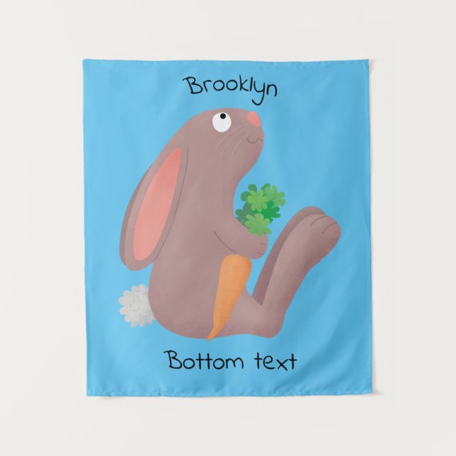 Cute bunny rabbit sitting with carrot cartoon tapestry (Front)