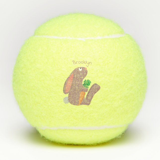 Cute bunny rabbit sitting with carrot cartoon tennis balls (Front)