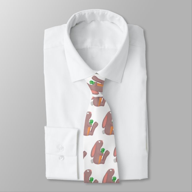 Cute bunny rabbit sitting with carrot cartoon  tie (Tied)