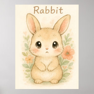 Cute Bunny Rabbit – Soft Watercolor Nursery Animal Poster