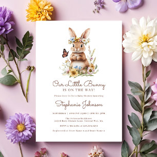 Cute Bunny Rabbit Spring Floral Baby Shower Invitation