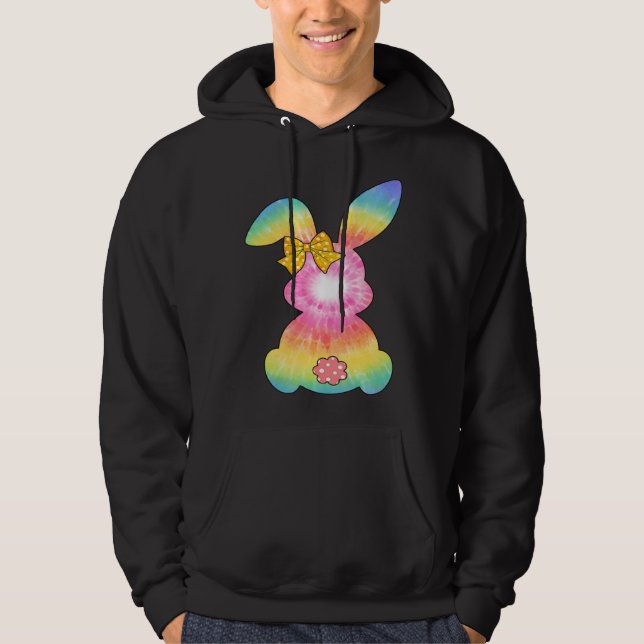 Cute Bunny Rabbit Tie Dye Bow Tie Easter Day Girls Hoodie (Front)