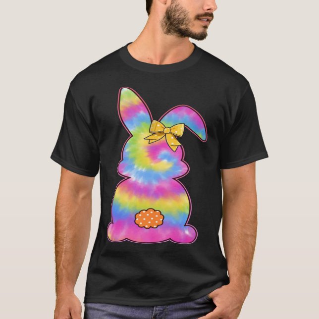 Cute Bunny Rabbit Tie Dye Bow Tie Easter Day Girls T-Shirt (Front)