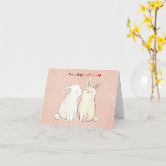 Cute Bunny rabbit Valentine Anniversary Happy   Card (Yellow Flower)