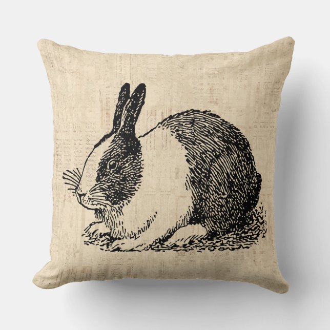 Cute Bunny Rabbit Vintage Animal Art Illustration Cushion (Front)