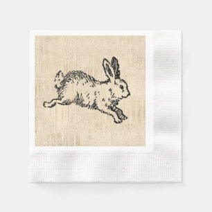 Cute Bunny Rabbit Vintage Illustration Script Art Napkin