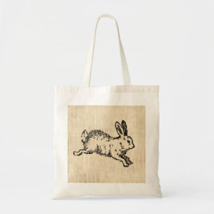 Cute Bunny Rabbit Vintage Illustration Script Art Tote Bag